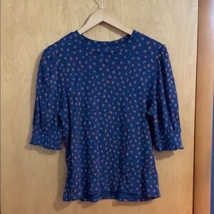 Lucky Brand Blue Puff Sleeve Blouse with Pleated Relaxed Fit